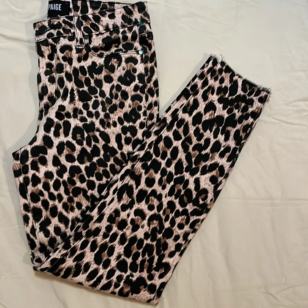 PAIGE Leopard Print Ankle Jeans in Black and Tan